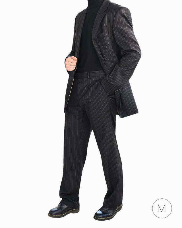 Terno Hugo Boss original Guabello Super 130 preto risca de giz amarela